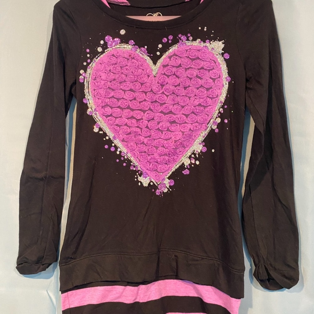 Justice Black and Pink Long Sleeve Heart Tee